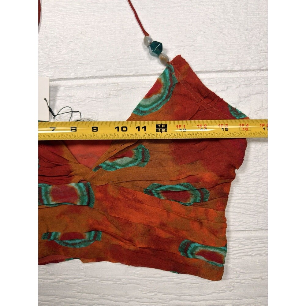 Zara Boho Festival Halter Crop Top Tie Dye Rust Teal Beaded Smocked Small NWT - Picture 14 of 16